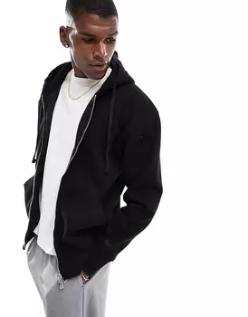 Черная худи на молнии Pull&Bear