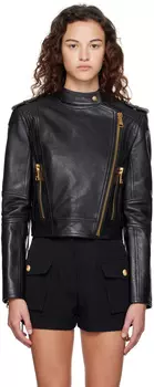 Черная кожаная куртка на шнуровке Balmain