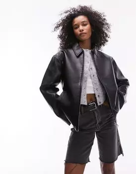 Черная куртка из искусственной кожи Topshop