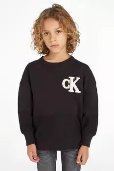 Черная махровая толстовка для мальчика Calvin Klein Jeans, черный