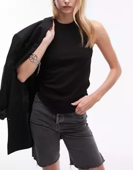 Черная майка в рубчик Topshop