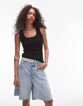 Черная майка в рубчик Topshop