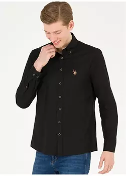 Черная мужская рубашка с воротником на пуговицах Slim Fit U.S. Polo Assn.
