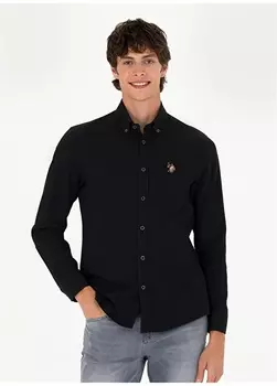 Черная мужская рубашка Slim Fit с воротником на пуговицах U.S. Polo Assn.