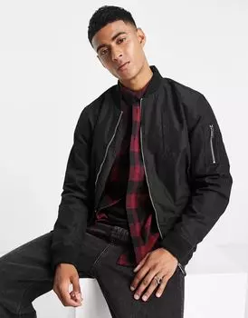 Черная объемная куртка-бомбер в рубчик River Island