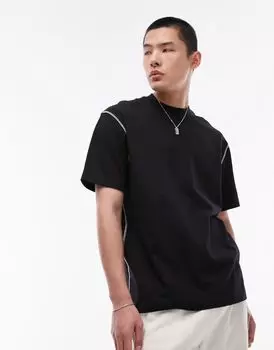 Черная оверсайз-футболка с контрастной строчкой Topman
