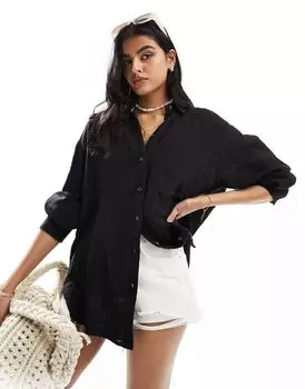 Черная оксфордская рубашка из плотной хлопковой ткани ASOS