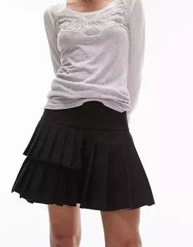 Черная плиссированная теннисная мини-юбка Topshop