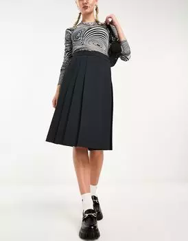 Черная плиссированная юбка миди ASOS DESIGN