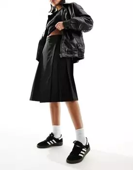 Черная плиссированная юбка миди ASOS DESIGN