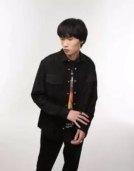 Черная рубашка из искусственной замши Topman