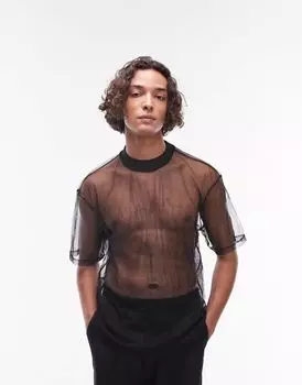 Черная сетчатая футболка оверсайз Topman