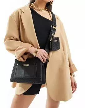 Черная сумка на плечо с тисненой монограммой River Island