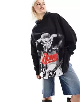 Черная толстовка оверсайз с лицензионным принтом Боуи ASOS