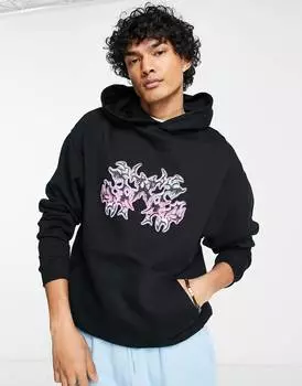 Черная толстовка оверсайз с принтом спереди ASOS DESIGN