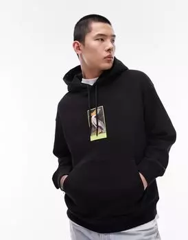 Черная толстовка оверсайз Topman с принтом "пеликаны" на груди