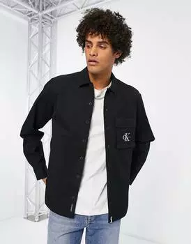 Черная толстовка с карманом и логотипом Calvin Klein Jeans
