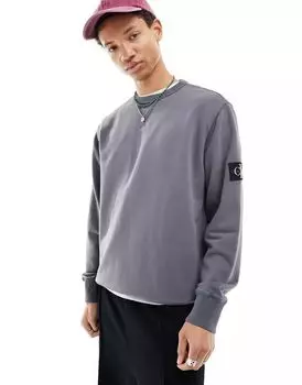 Черная толстовка с круглым вырезом и нашивкой Calvin Klein
