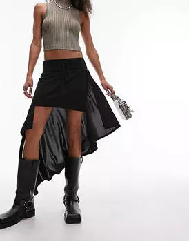 Черная трикотажная асимметричная юбка миди Topshop