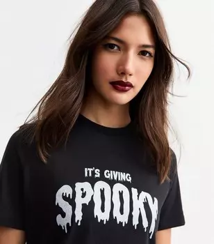 Черная трикотажная футболка с надписью «Хэллоуин» New Look, черный