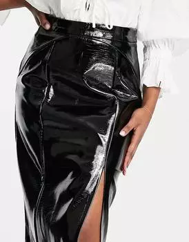 Черная юбка миди из искусственной кожи под крокодила Topshop