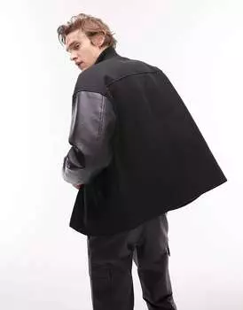 Черная университетская куртка с нашивкой Topman