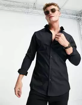 Черная узкая рубашка из хлопка с длинными рукавами River Island