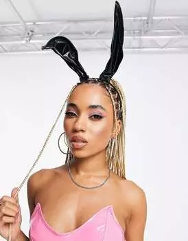 Черная виниловая повязка на голову с кроличьими ушками Ann Summers