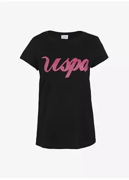 Черная женская футболка с круглым вырезом с принтом U.S. Polo Assn.