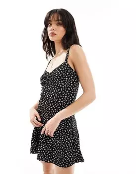 Черно-белое мини-платье с бантом Bershka