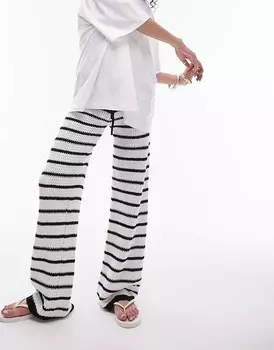 Черно-белые трикотажные брюки в полоску Topshop