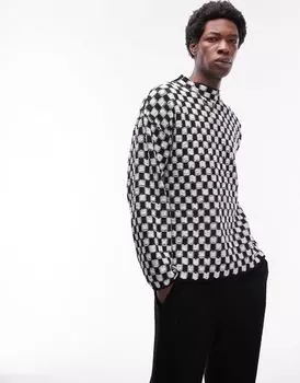 Черно-белый свитер в шахматную клетку Topman
