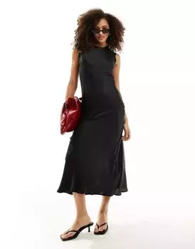 Черное атласное платье миди ASOS