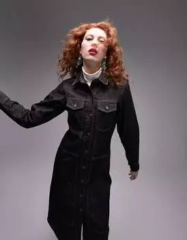 Черное джинсовое платье-рубашка макси Topshop