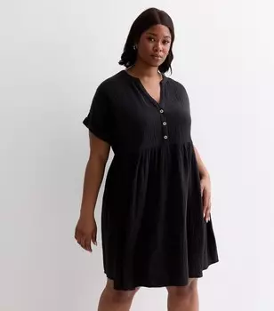 Черное хлопковое мини-платье с пуговицами спереди Curves New Look, черный