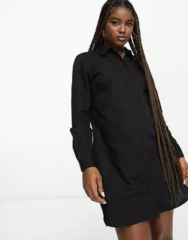 Черное хлопковое платье-рубашка мини ASOS DESIGN