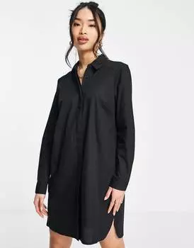 Черное хлопковое платье-рубашка мини ASOS DESIGN - BLACK