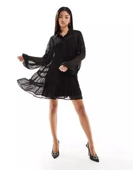 Черное короткое шифоновое платье-рубашка ASOS DESIGN