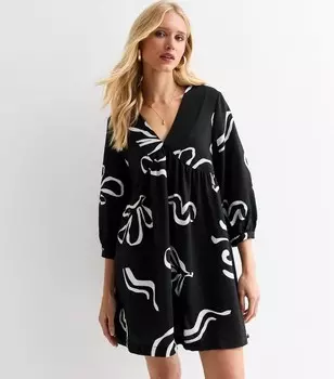 Черное мини-платье с v-образным вырезом и абстрактным принтом New Look, черный