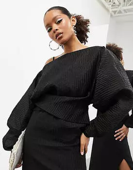 Черное объемное плиссированное платье макси с длинными рукавами ASOS EDITION