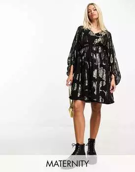 Черное платье для беременных с металлизированным принтом Mamalicious Mama.licious