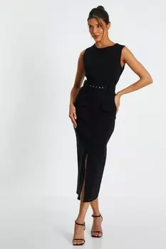 Черное платье-карго с разрезом спереди и миди QUIZ Clothing