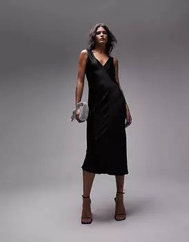 Черное платье-комбинация миди Topshop
