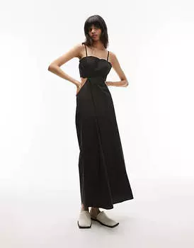 Черное платье макси с фестонами Topshop