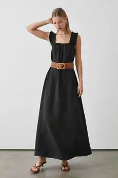 Черное платье макси с рюшами и бретелями Debenhams, черный