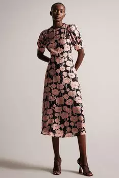 Черное платье миди Astrydd с пышными рукавами Ted Baker, черный