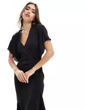 Черное платье миди с асимметричным подолом ASOS DESIGN