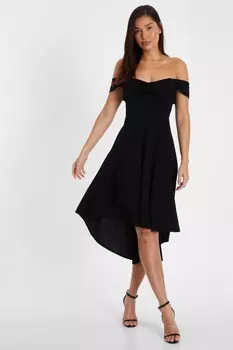 Черное платье миди с ажурным подолом QUIZ Clothing