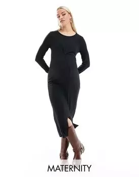 Черное платье миди с длинными рукавами Mama.licious Maternity
