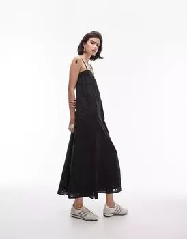 Черное платье миди с люверсами Topshop